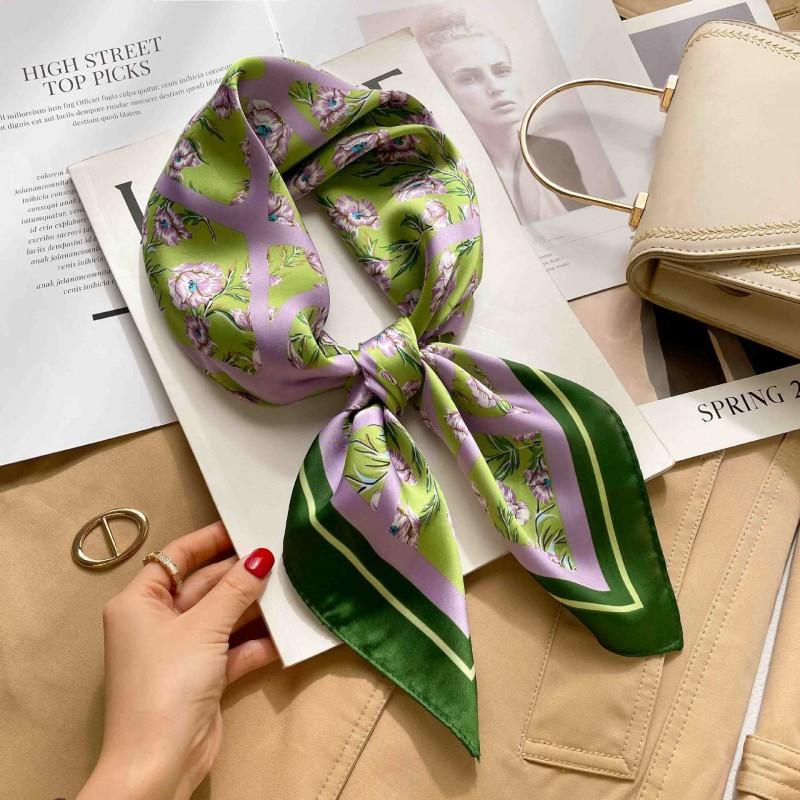 Elegant Silk-Like Square Scarf Women Korean Style Print Neck Lightweight 70x70cm Nylon Fashion Accessory