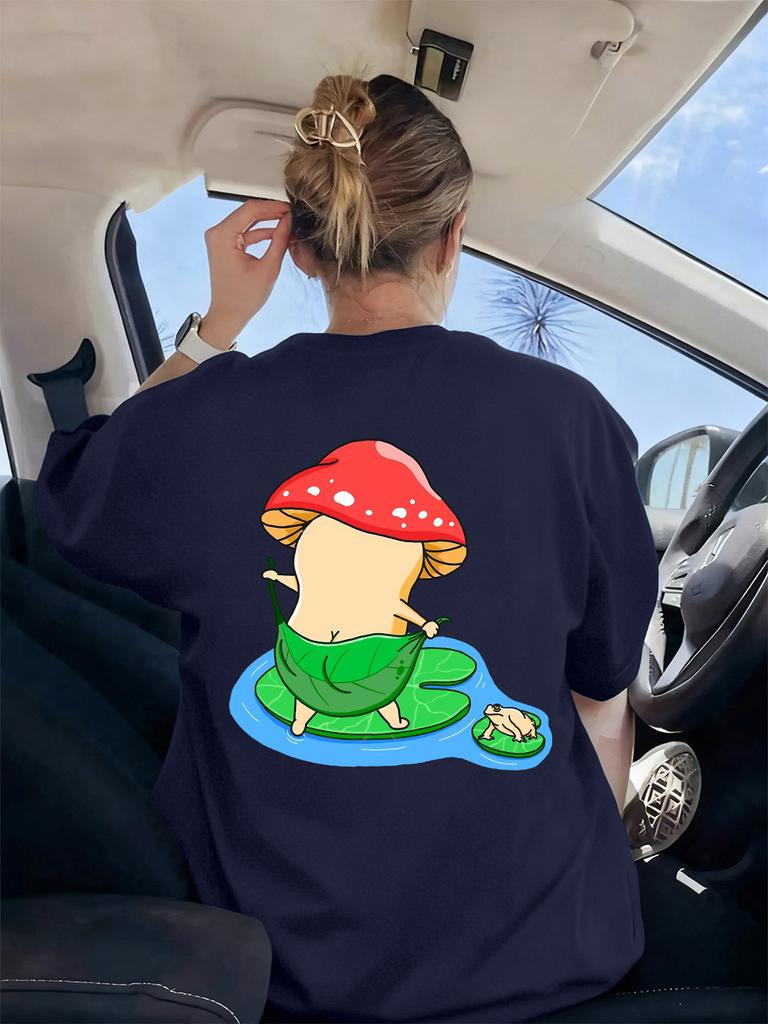 Bath Mushroom Prints TShirts Womens Summer Loose Short Sleeve Tops Comfortable Soft T Shirts Basics ONeck Womans Streetwear
