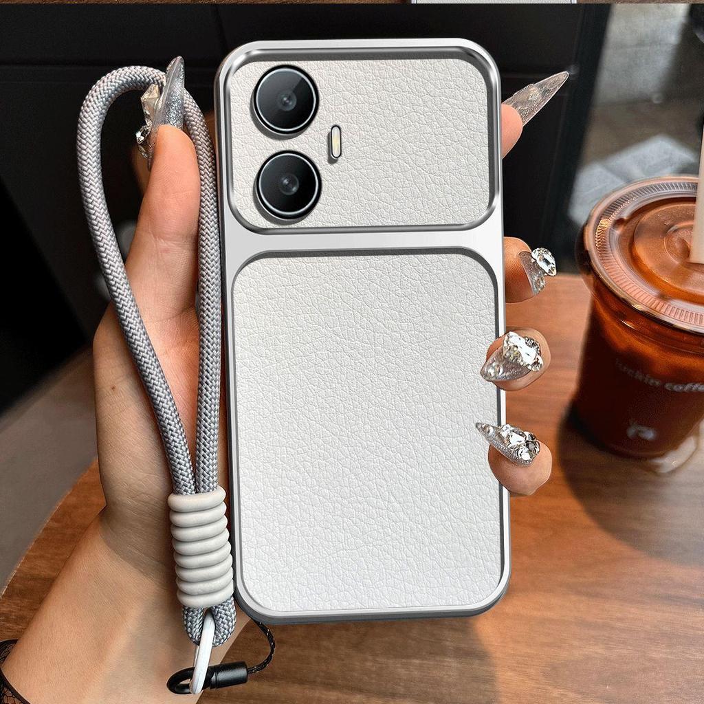 Luxury Big Window Phone Case with Lanyard for realme C55 Premium Textured Casing