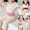 High-Waisted Belly Protection Pajama Set for Girls - Autumn/Winter Style with Warm Trousers for Infants and Toddlers