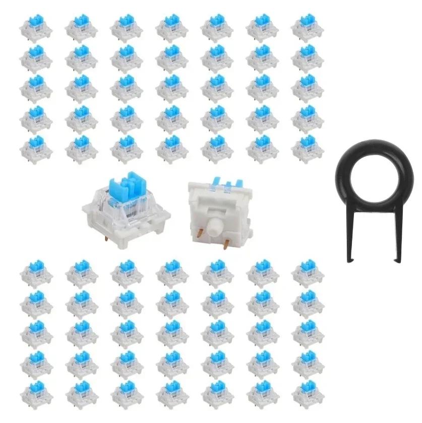 Set of 45 62 70 PC 3pin tactile mechanical keyboard switches with transparent blue housing for RGB mechanical keyboard upgrades