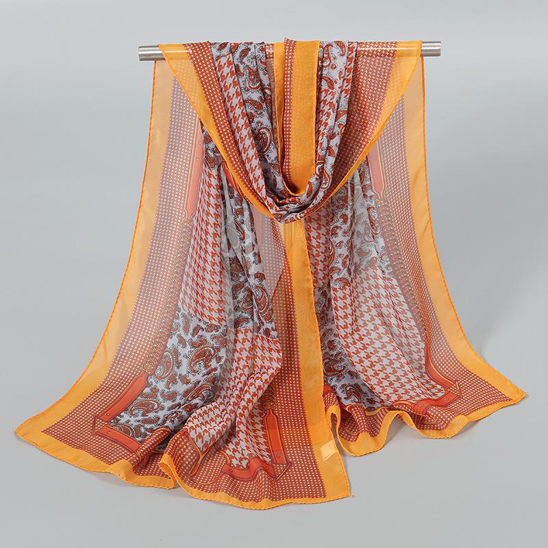 Luxury Chiffon Silk Scarf Spring Summer Scarf Women Head Scarf Beach Shawls Bandana Headband Muslim Hijabs Black Scarf/Scarves