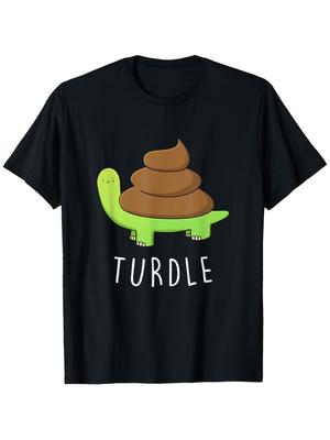 Rolig sköldpadda bajs ordvits grafik T-shirt Humoristisk "TURDLE" Design med Tecknad Sköldpadda Svart Kortärmad Casual T-shirt för Kvinnor Y2...