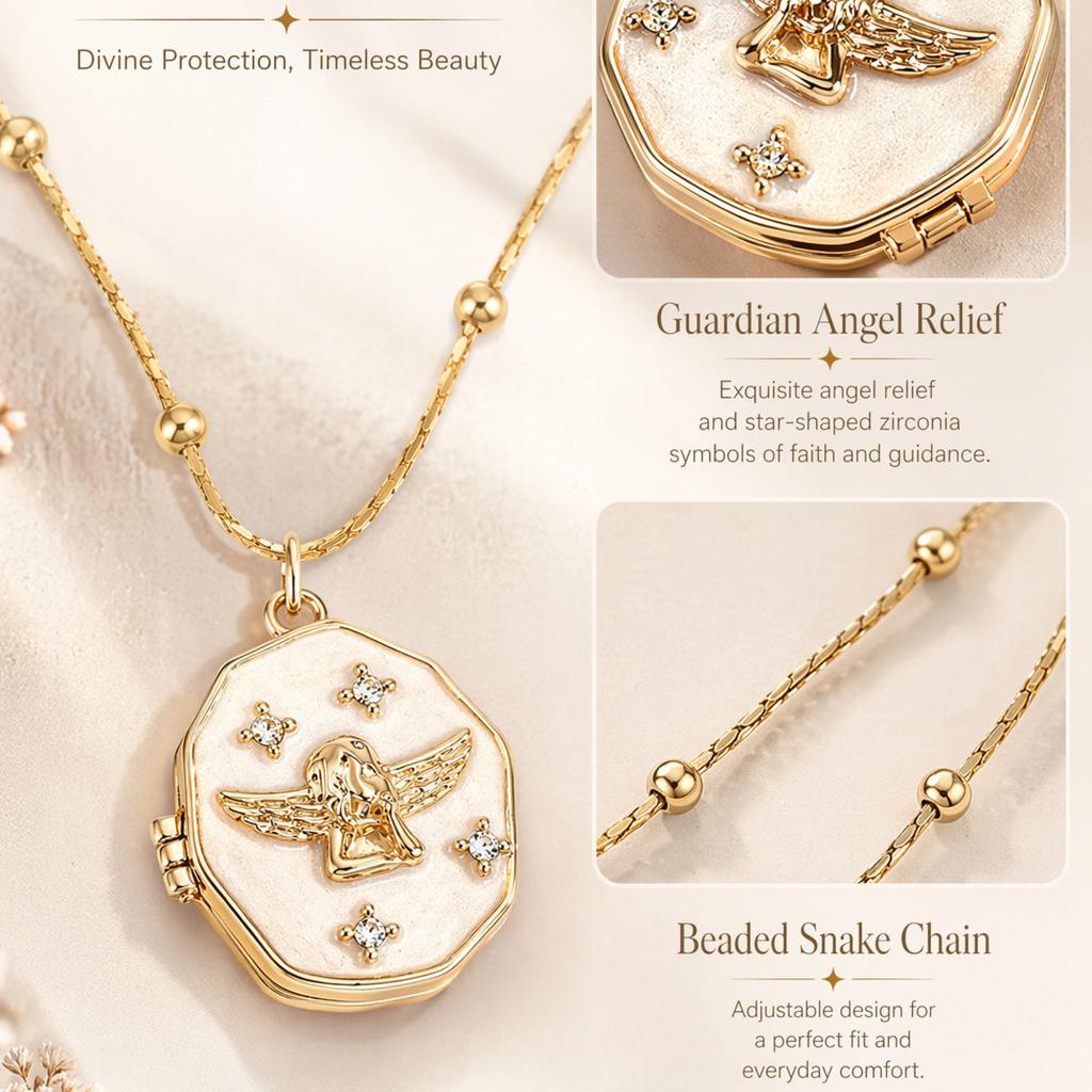 Vintage Openable Octagonal Angel Photo Locket Necklace Jewelry Gift for Women Memorial Accessory