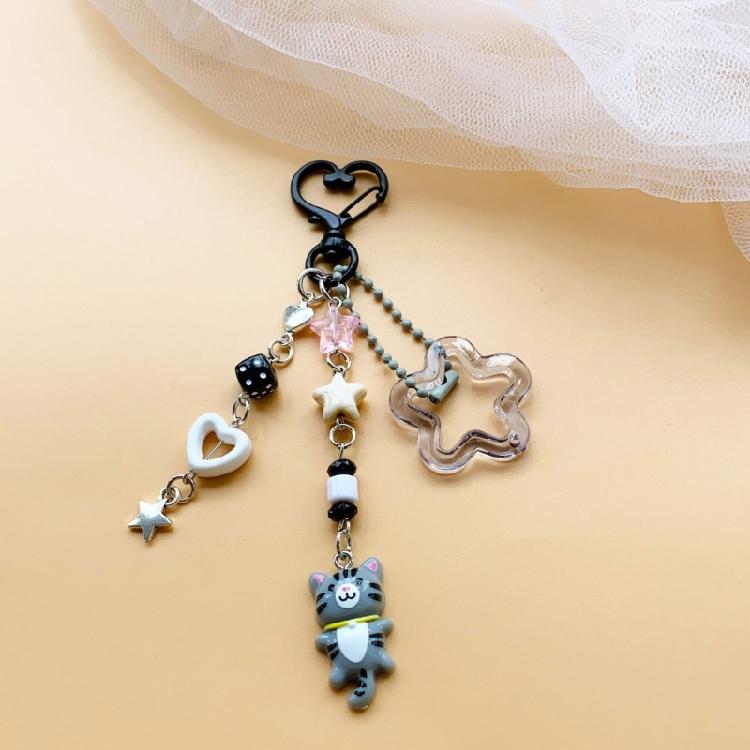 Playful Kitten Keychain Pendant Colorful Beaded Keyring Jewelry Fashion Mobile Accessory for Women Everyday Use