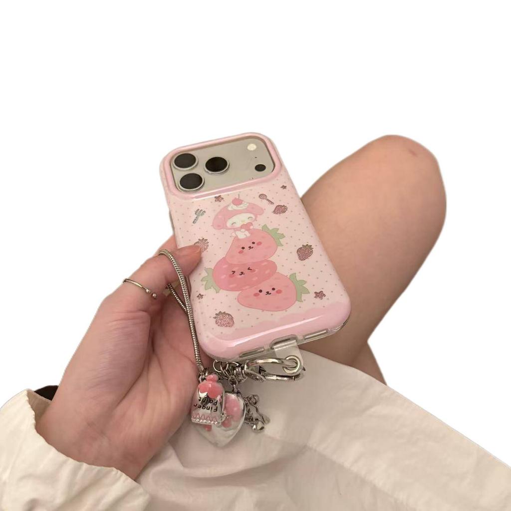 Pink Strawberry Stacking Music Cute Cream Love Portable Application Apple 15Promax Mobile Phone Case 16 Women 16pro