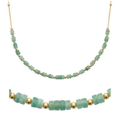 [R5820] - Gold Plated Necklace 'Mineralia' Golden Green Quartzite - 45 Cm 5 Mm