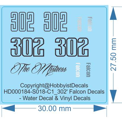 302 Falcon Decals - 1/18 - Water Decal & Vinyl Decals