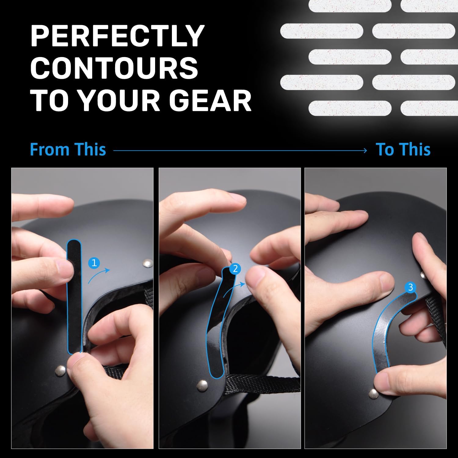 Светоотражающие черные наклейки 3M - светоотражающая лента для шлема — фото 6