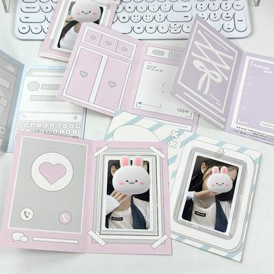 10PCS Korean Ins Candy Color Cartoon Foldable Card Back Kpop Star Photo Card DIY Packing Decor Material Background Paper Board