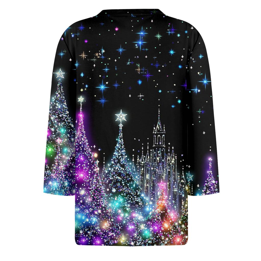 Mote Casual Rund Hals 3/4 Erme Løs Trykket T-skjorte Dame Topp