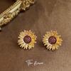 Artistic Retro Sunflower 14K Silver-Plated Earrings – Trendy & Creative Ear Studs
