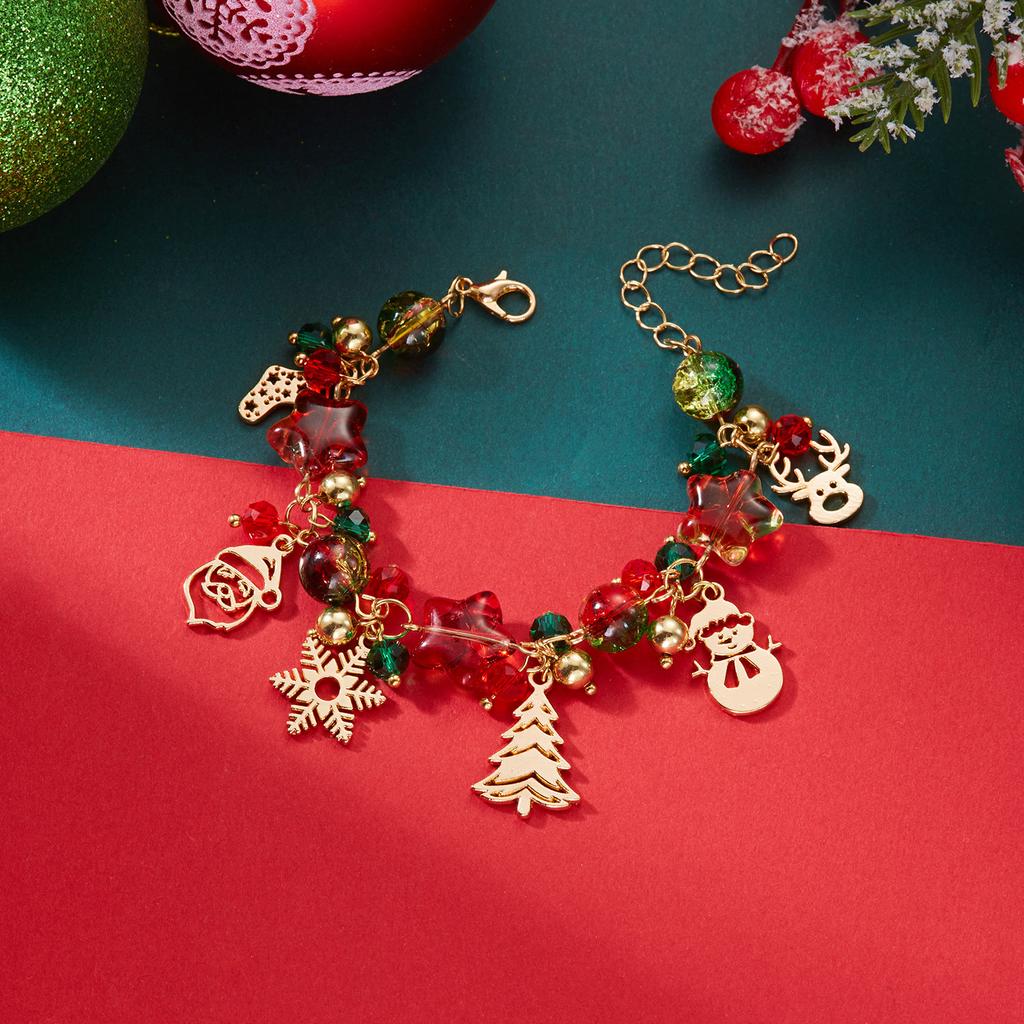 Christmas Bracelet for Women Fashion Elegant Christmas Tree Santa Snowflake Pendant Beaded Bracelets Holiday Party Jewelry Gift for Girls