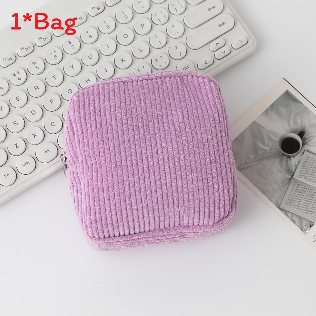 Light Corduroy Makeup Organizer With Stitching For Daily Use And Travel Storage