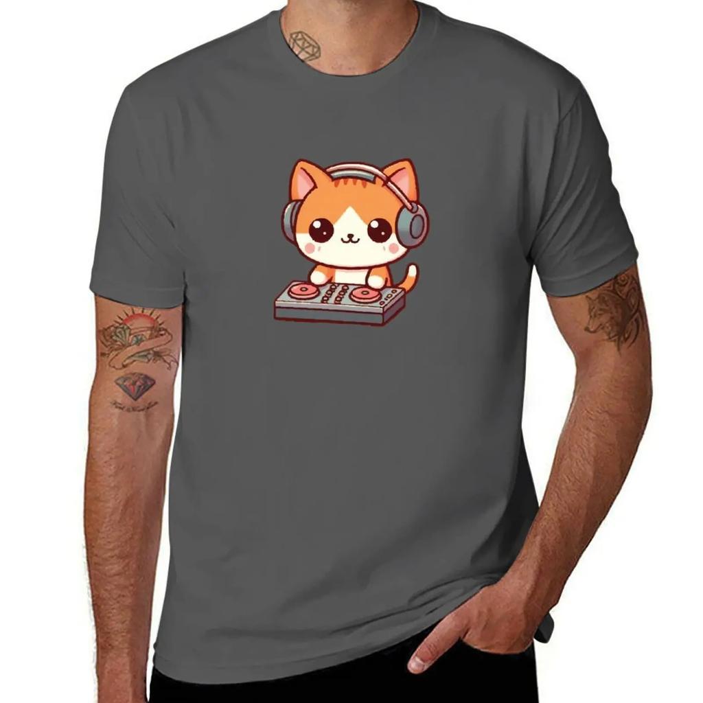 Music Lover Orange Cat T-Shirt Shirts Graphic Oversized Graphic Tee T Shirts for Men Graphic