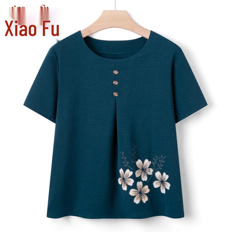 Elderly Women s Floral Print Short-Sleeve T-Shirt 3XL