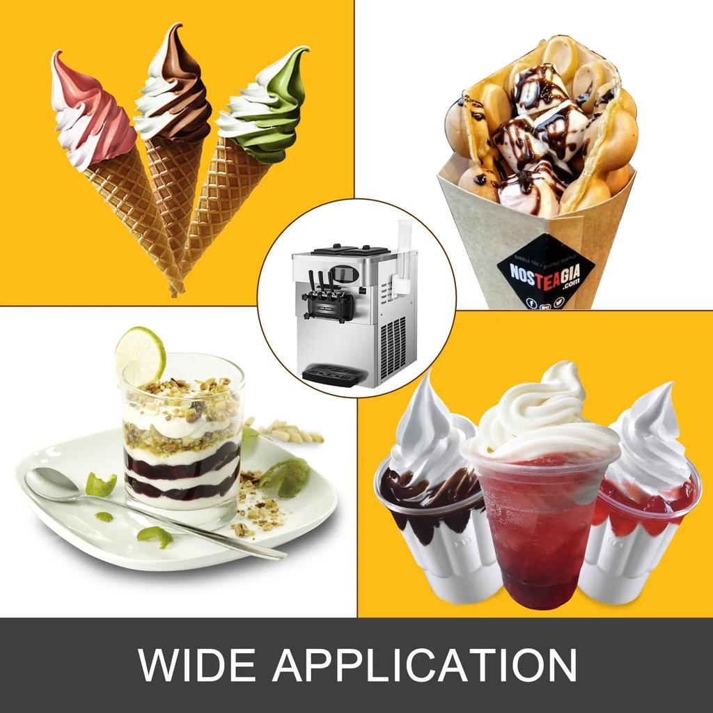 20-28L/H Soft Ice Cream Maker Commercial Countertop Tricolor 2+1 Flavors Sweet Cones Freezing Equipment Vending Machine
