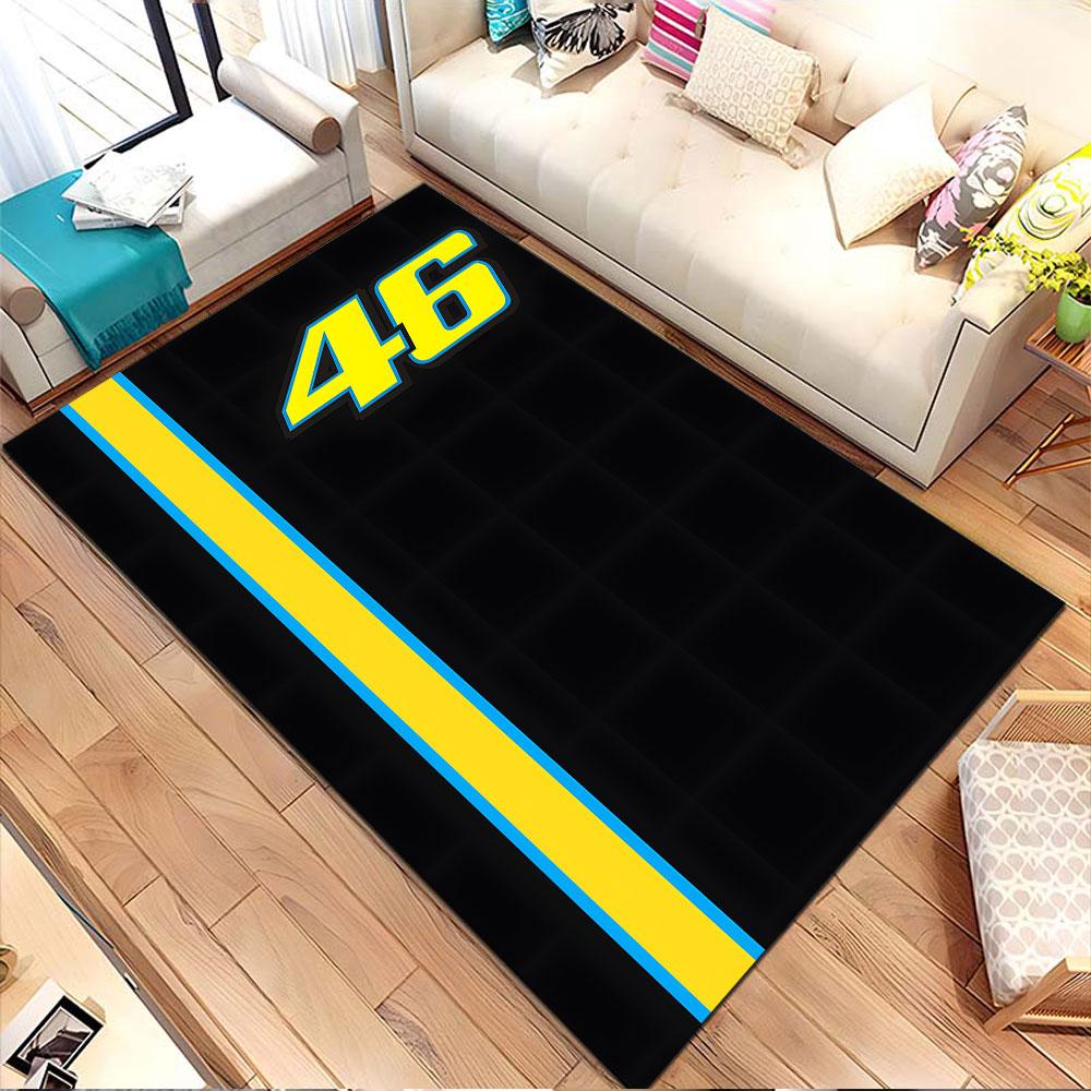 Bold Number 46 On Black Rug Patterned Carpet, Non Slip Mat Suitable for Living Room and Bedroom Sofas