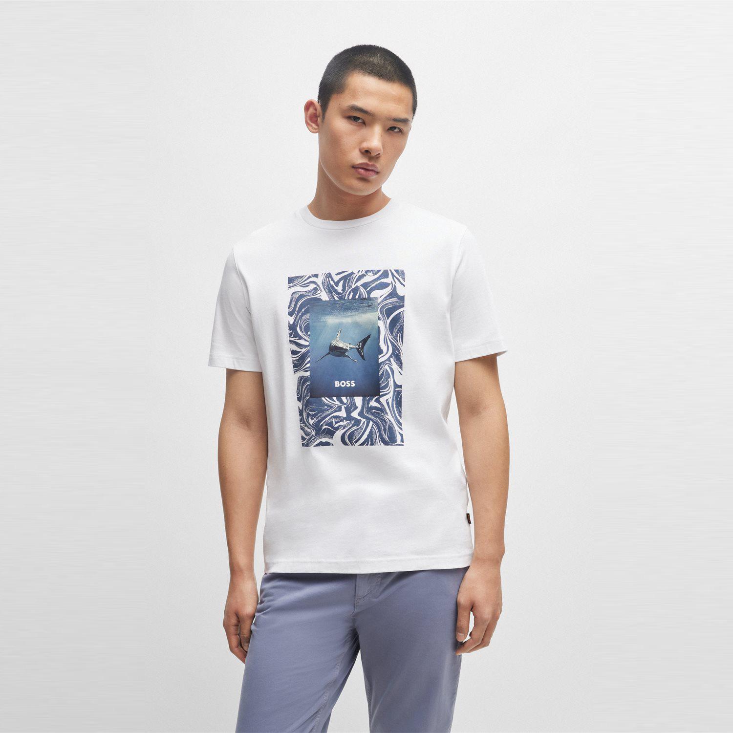 Boss Ocean Artwork T-Shirt Regular Fit 50516012_100 White/Xl