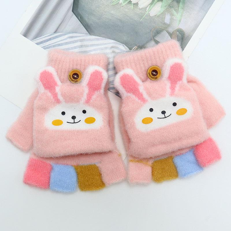 Children's Winter Wool Flip-Top Gloves - Warm, Cartoon Design for Elementary Boys & Girls