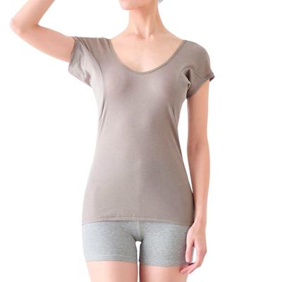 Inner Wide French Cotton Cool To the 2025 Size M Women's Sweat-Absorbing Shirt, Neck, Sleeves, Blend, Touch, Salarist, Model, Greige,