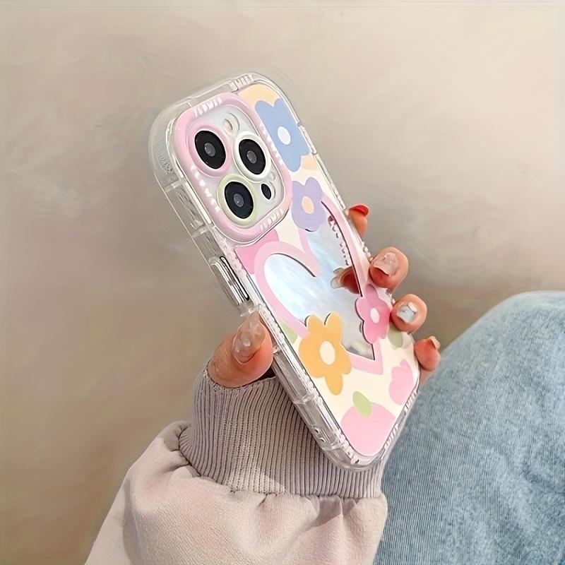 Korean Colors Cute Flower Mirror Phone Case For iPhone 11 13 12 14 15 16 17 Pro Max XS XR 7 8 Plus Lovely Hard Shockproof Cover