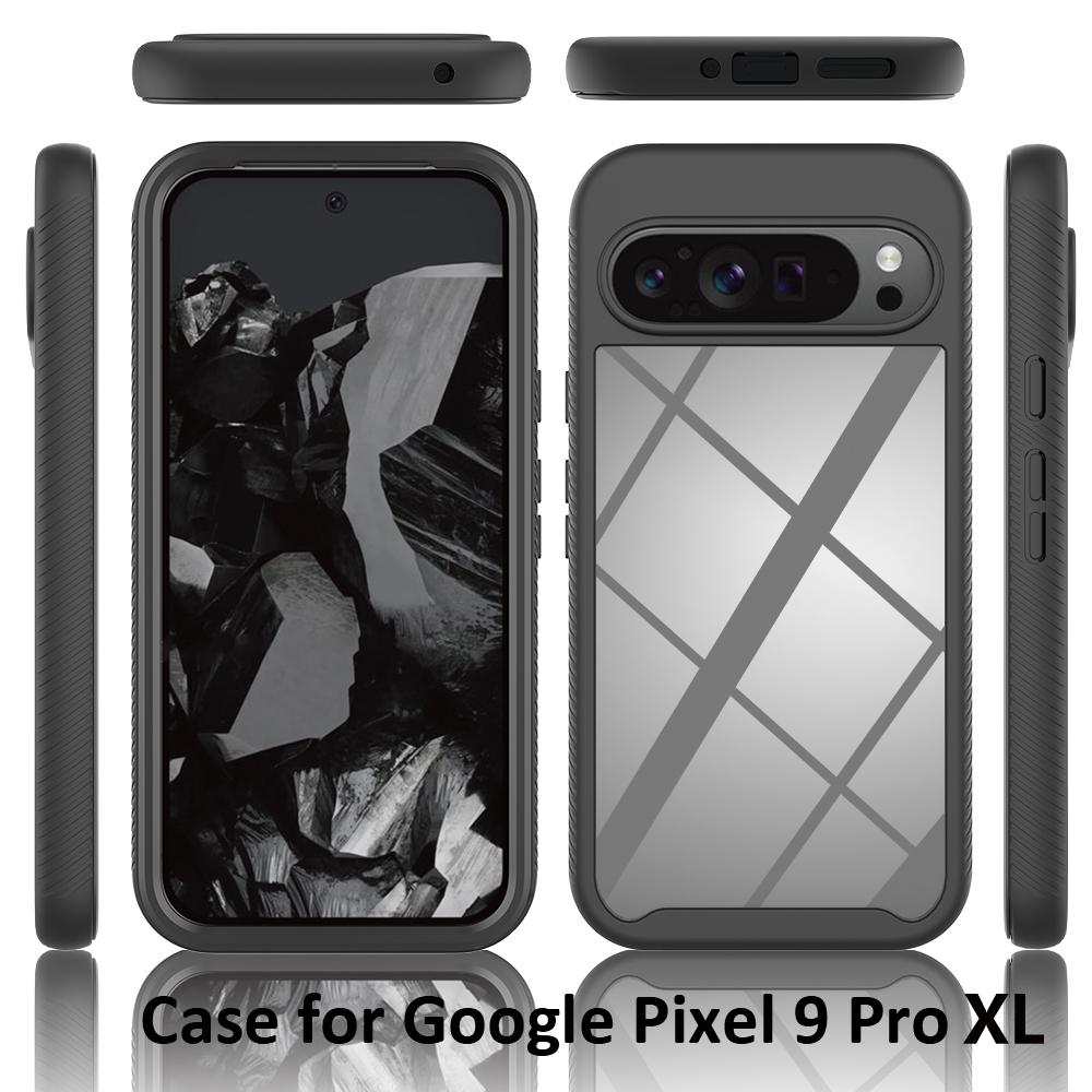 For Google Pixel 9 Pro XL Case PC+TPU Clear Phone Cover with PET Screen Film All-Around Protection