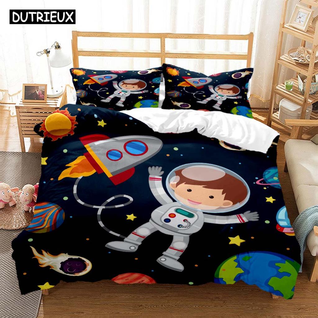 Zestawy pościeli z nadrukiem cyfrowym z motywem astronauty z poliestru dla dzieci, dla dzieci, dla chłopców, dla nastolatków