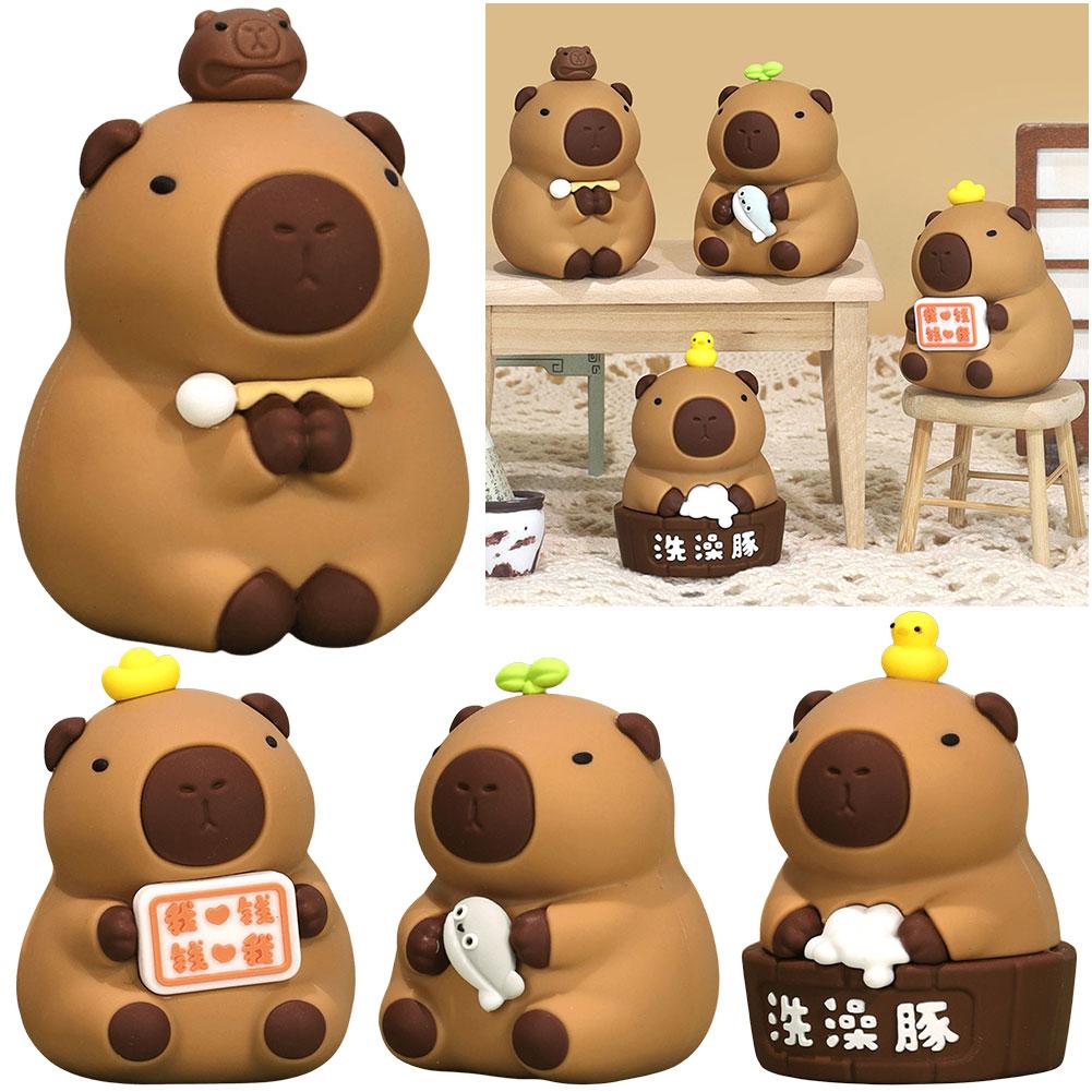Small Capybara Figurines Cute Capybara Sculpture Cartoon Capybara Tabletop Decoration Creative for Home Office Decor