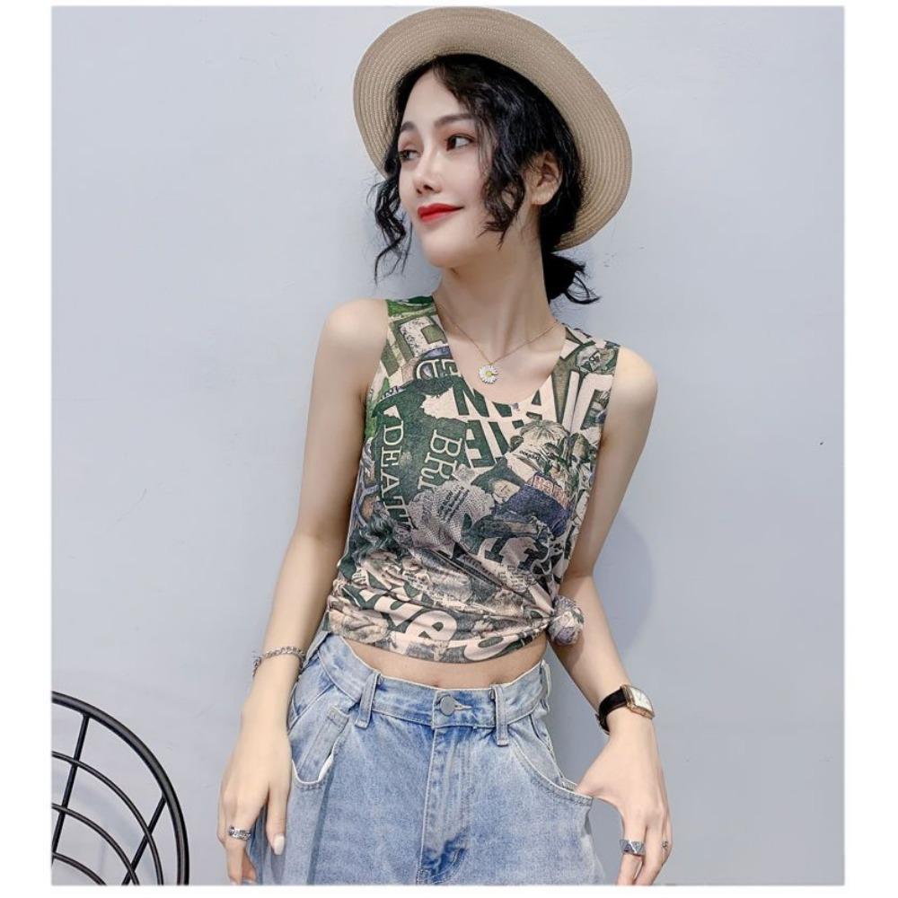 Korean Printed Camisole Vest Women's Summer New Fashionable Slim Fit Sleeveless T-shirt Top