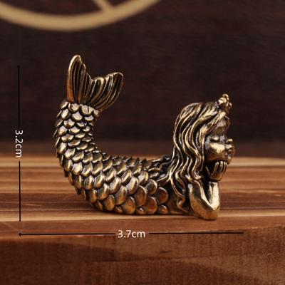 Kupfergalvanisierte Meerjungfrau Home-Office-Schreibtisch Kleines Ornament Retro Massives Teetier Kupferware Chinesischer Stil Ornament