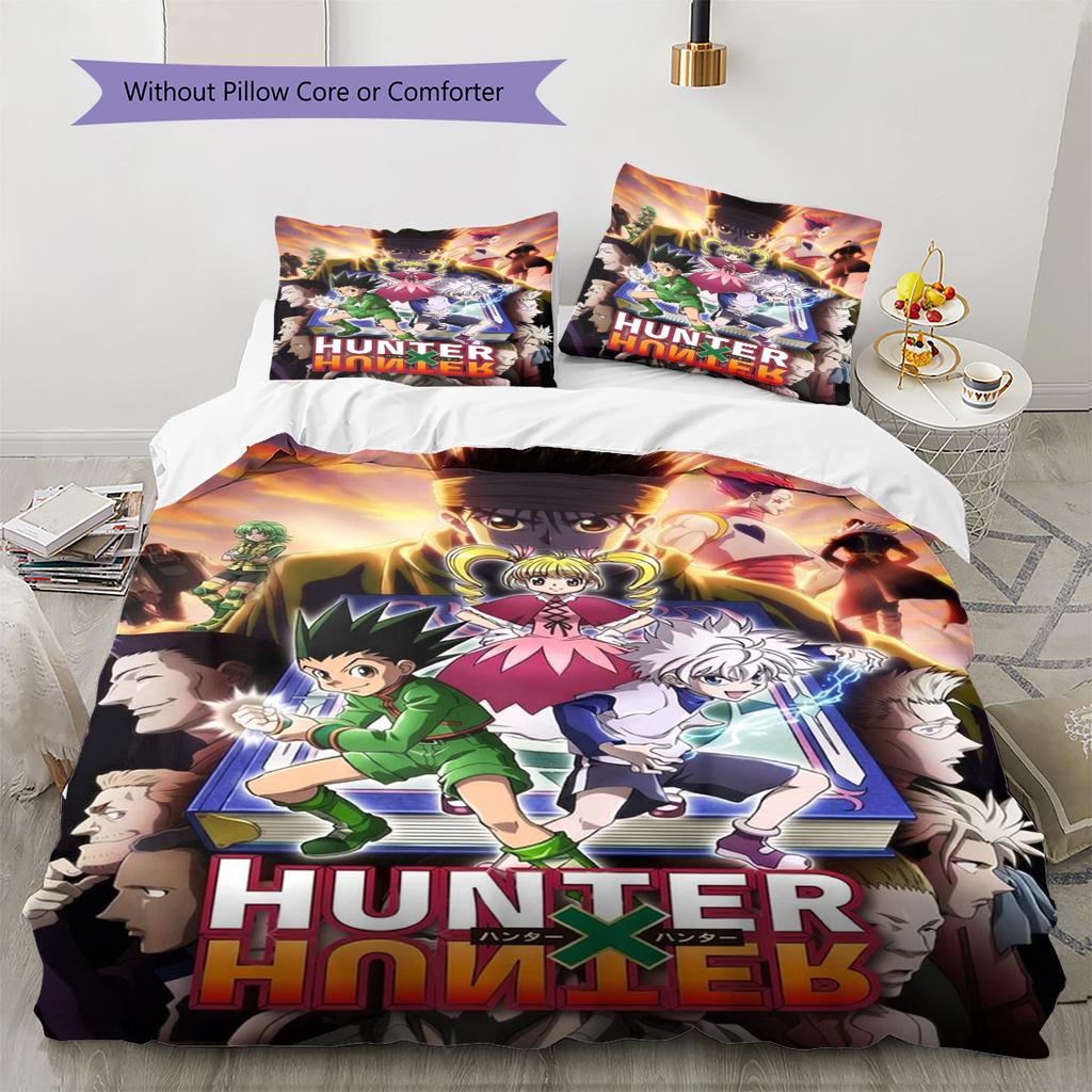 Anime HUNTER×HUNTER Pattern Bedding Set Quilt Cover Pillowcase Home Decor Gift (1 * Duvet Cover + 2 * Pillowcase, Without Core)