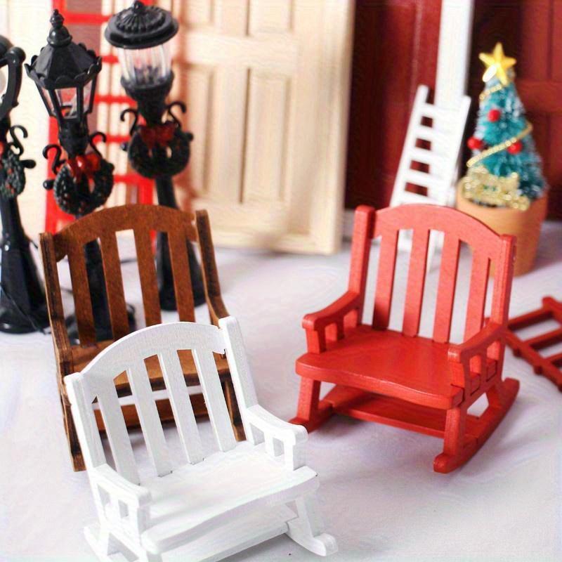 Dollhouse European Vintage Wooden Rocking Chair Mini Christmas Decoration Set Accessories