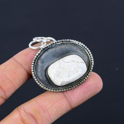 925 Silver Radiant Natural Howlite Bezel Birthday Boho Unique Artisan Pendant