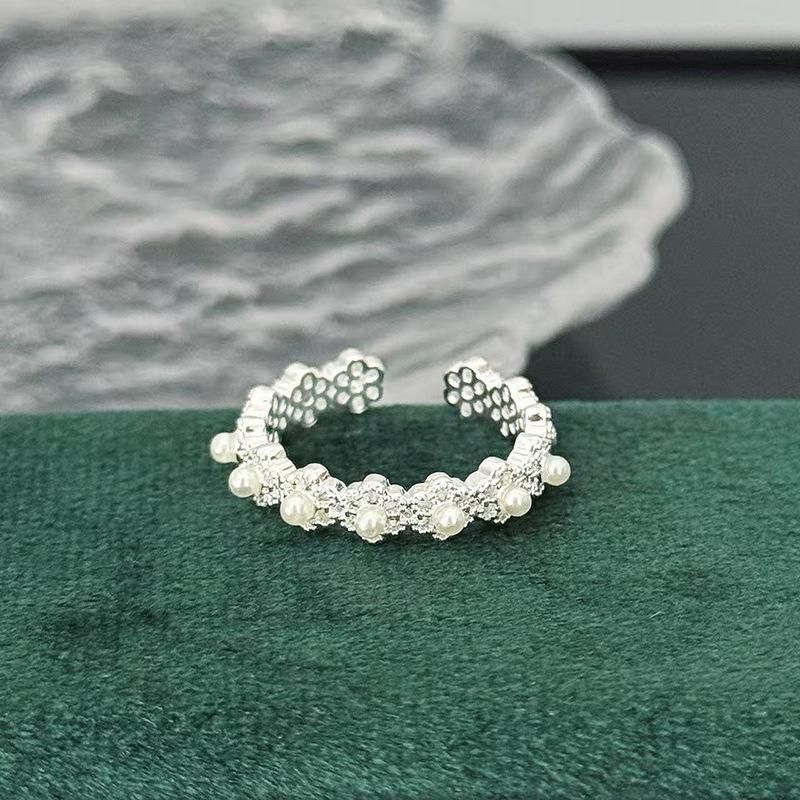Simple Lace Hollow Open Ring Women'S Light Luxury Micro-Inlaid Zircon Temperament Sweet Jewelry