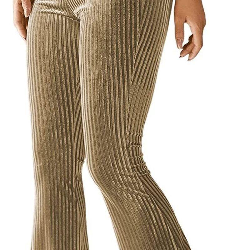 Graceful Personality New Arrival European and American Women's Clothing Fashion Sexy Pure Color High Waist Pleuche Sunken Stripe Bell-Bottom Pants