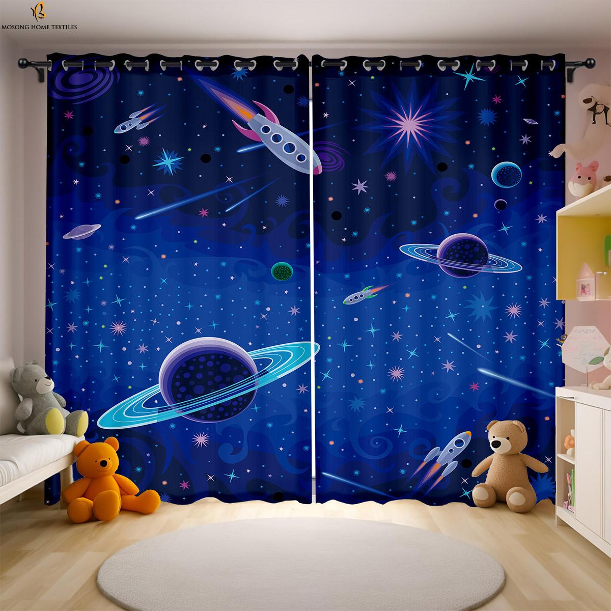 

Черно-белый мультяшный астронавт звездное небо космический принт занавеска для спальни гостиной детской комнаты декоративная занавеска 2 шт. W50xH130(CM)x2PCS&Rod pocket
