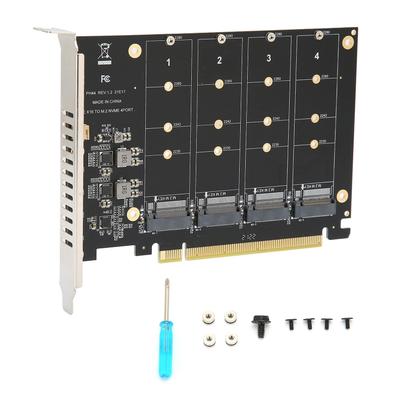 M.2 PCIE Adapter, Adapterkarte 4-Port M.2 NVMe SSD zu PCIEX 16M Key Festplattenkonverter Lesegerät Erweiterungskarte (PH44)