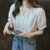 New ArriVals Open Run Women V Neck ShorT sleeVe T shirT whiTe Lace Embroidery
