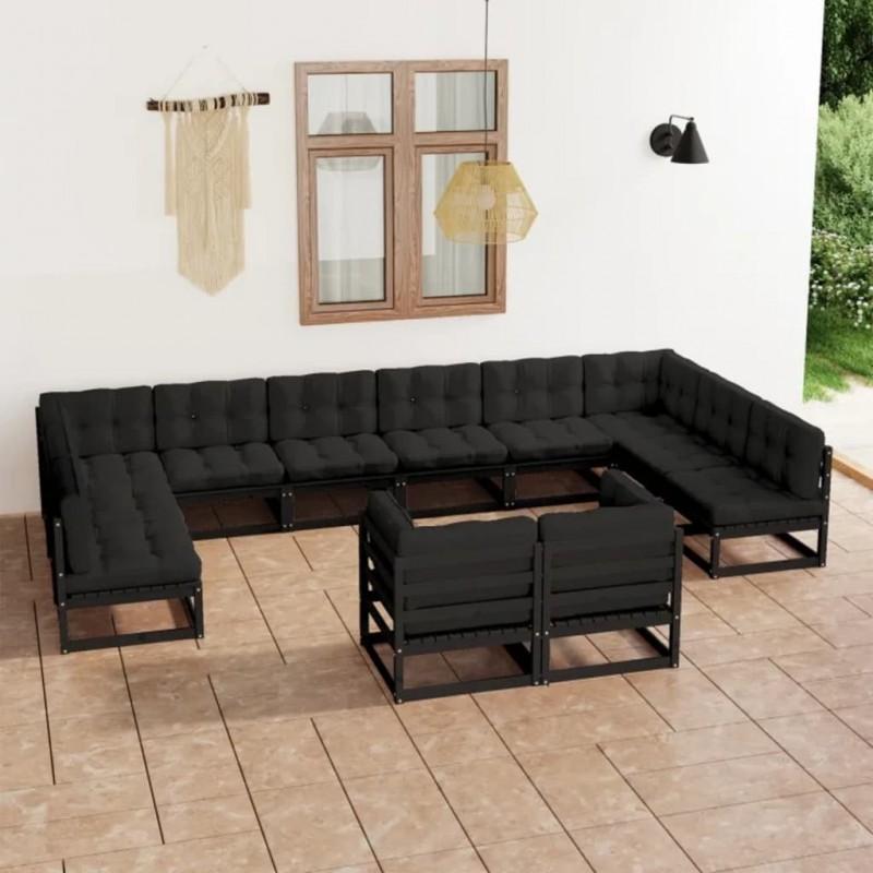 Day and Night - Day and Night 12-piece Garden Furniture Set with Black Pine Wood Cushions
