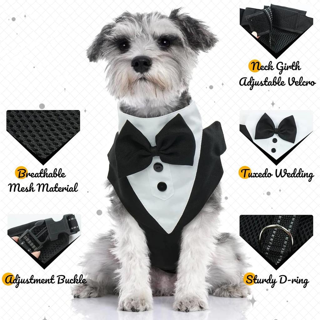Christmas Dog Harness Vest with Bow Tie No Pull Leash Formal Puppy Harness for Wedding