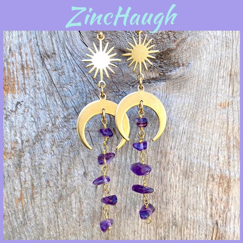 Summer Trendy Crystal Dangle Earrings With Moon And Star Elements For Women