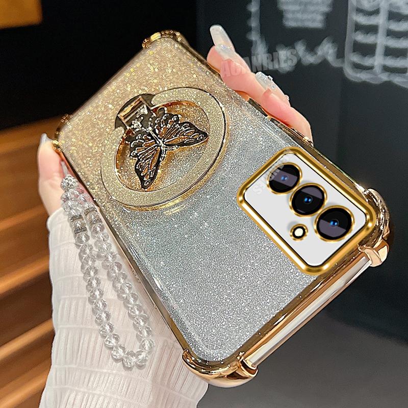 

Чехол-шнурок держатель для телефона в виде бабочки для Samsung Galaxy A16 A26 A36 A56 5g A05s с гальваническим покрытием, противоударный, силиконовый, с подставкой A53 (4G 5G)