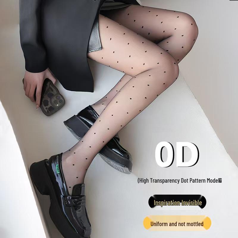 Polka Dot Anti-Snag Non-Slip Pantyhose - High Transparency Black Stockings for Women