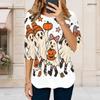 Women Plus Size Round Neck 3 4 Sleeve T Shirt Cartoon Tiger Printed Curved Hem With Pockets