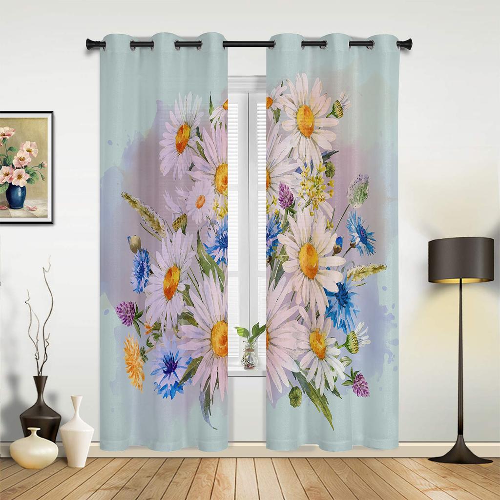 Flowers Daisies Minimalist Modern Window Curtains for Living Room Bedroom Curtain Kitchen Treatment Blinds Drapes