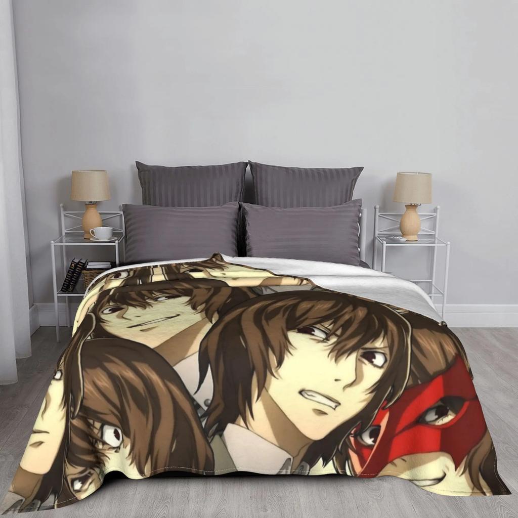 P5R The Many Faces of Goro Akechi Flannel Blanket Custom Throw Blankets for Sofa Bedding Lounge 200x150cm Plush Thin Quilt