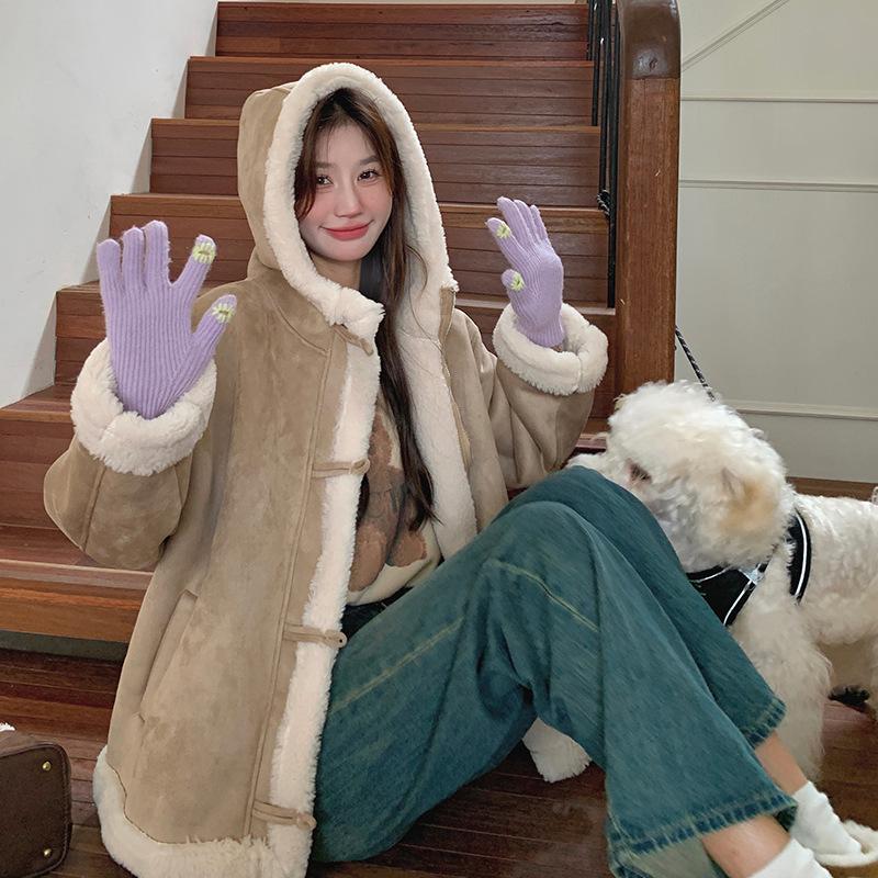 

Women s 2024 Slimming Hooded Faux Fur Lambswool Coat XL2559 S (45-55 kg)