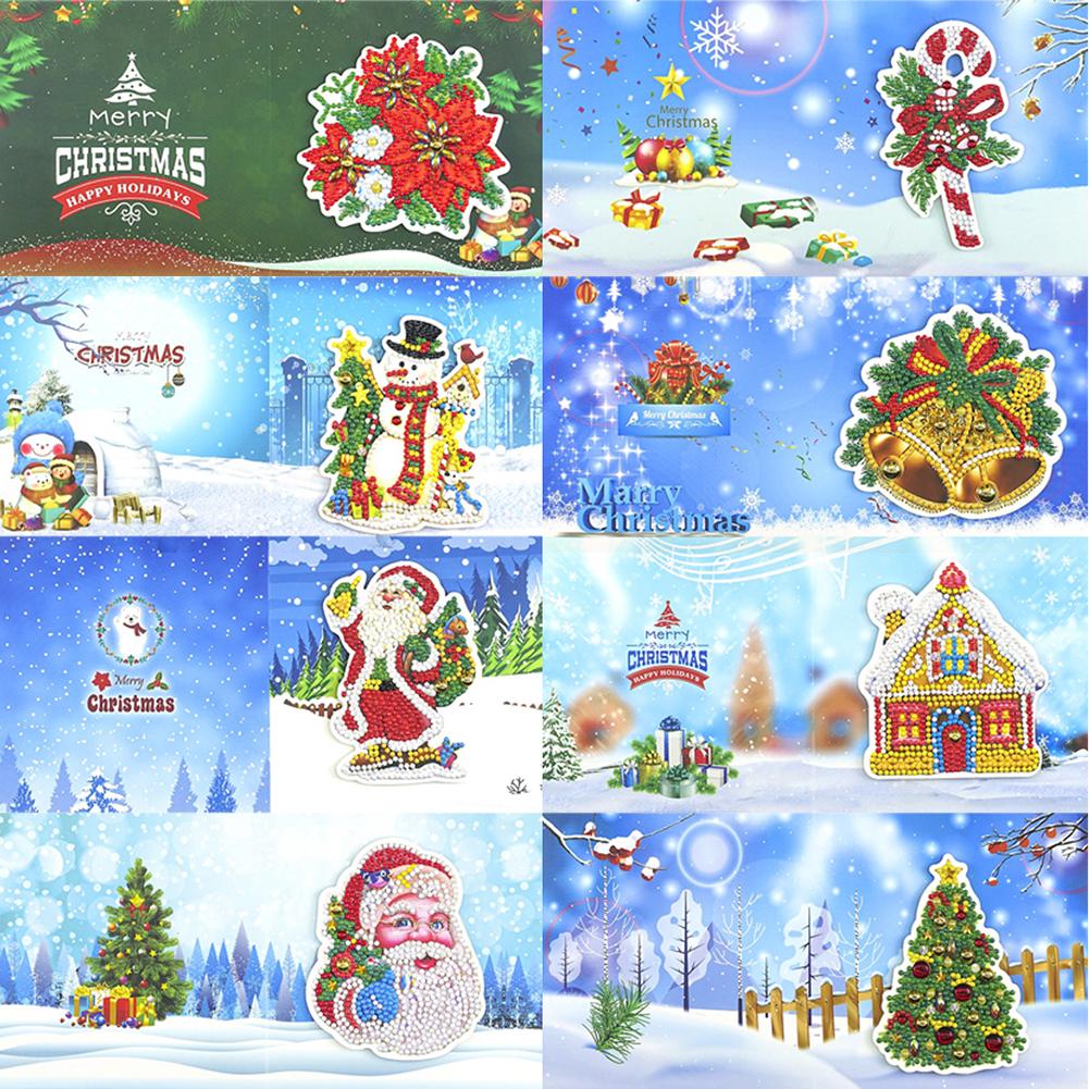 Diamond Painting Christmas Postcards 16/12/8/6PCS Rhinestone Embroidery DIY Handmade New Year Greeting Cards for Christmas