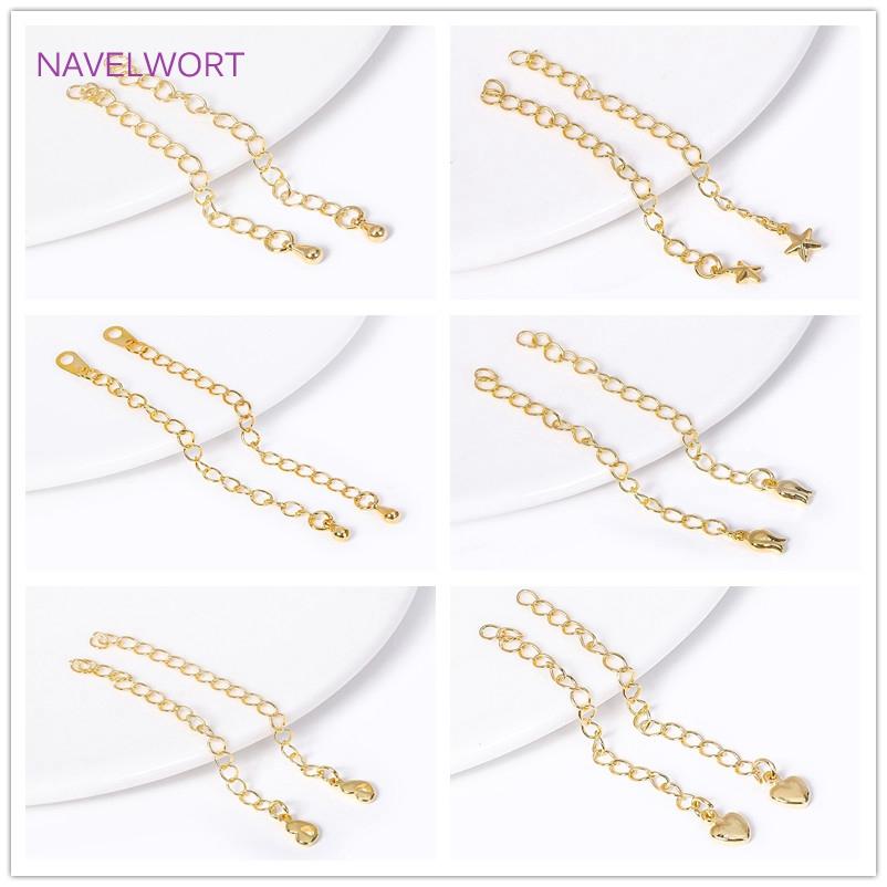 18K Gold Plated With Tag Extension Chain Brass Metal Extension Chains Connectors DIY Necklace Bracelet Jewelry Making Supplies
